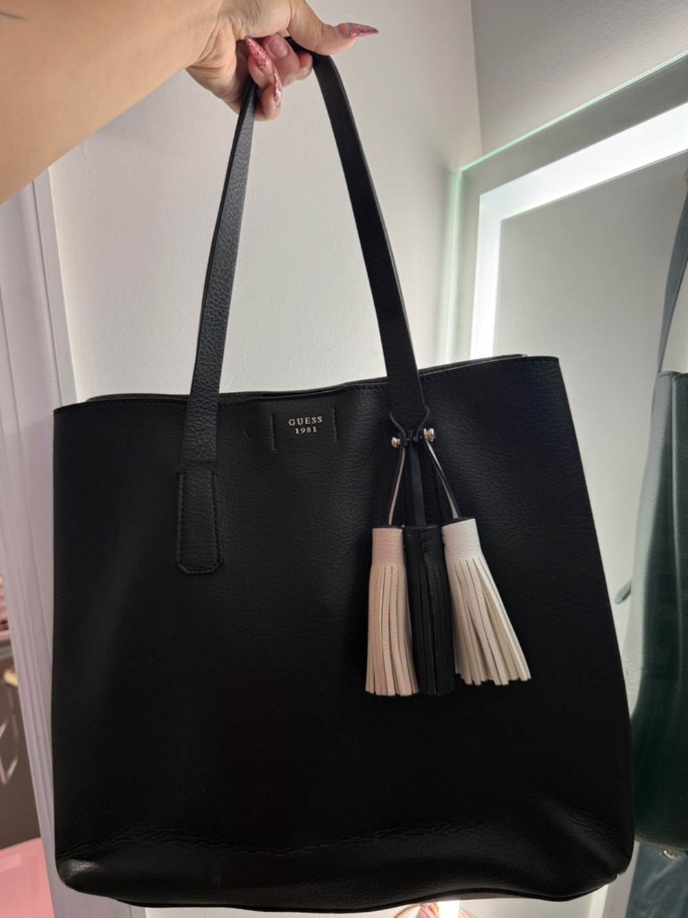 GUESS Black Tote with Tricolor Tassels